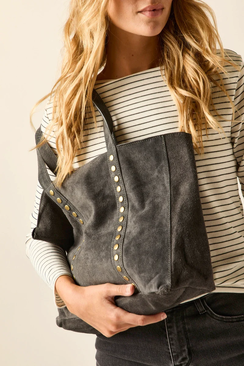 Bolso shopper tachas gris