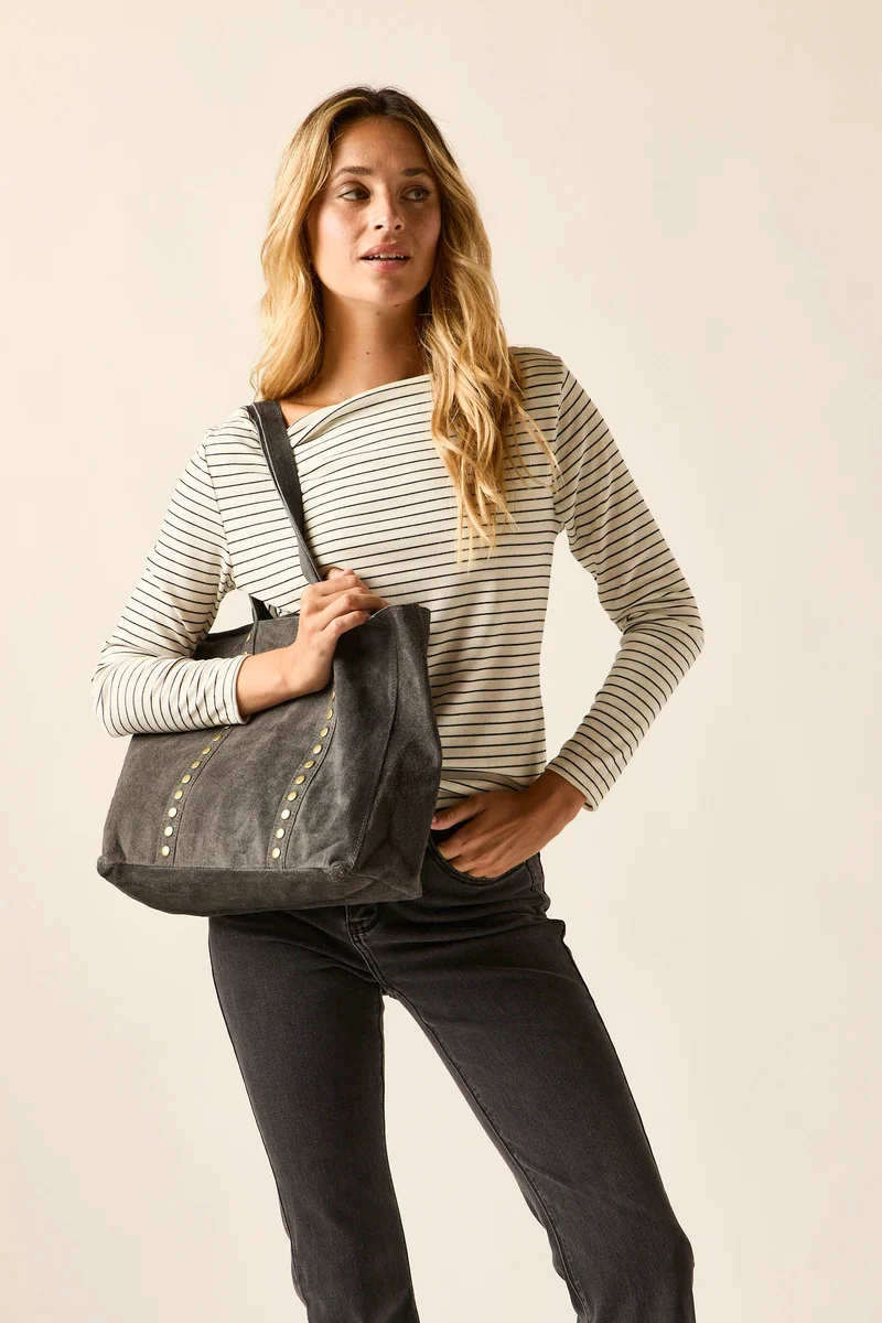 Bolso shopper tachas gris