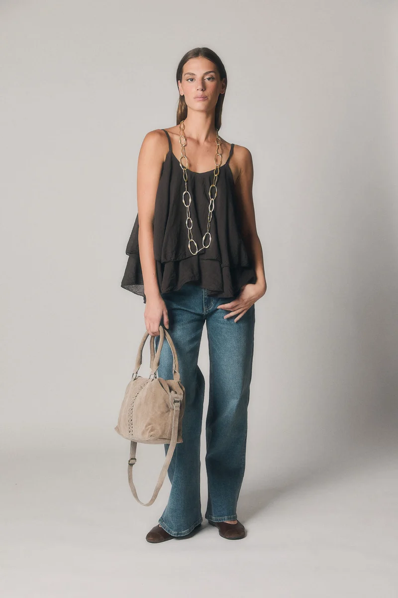 Bolso piel trenza taupe