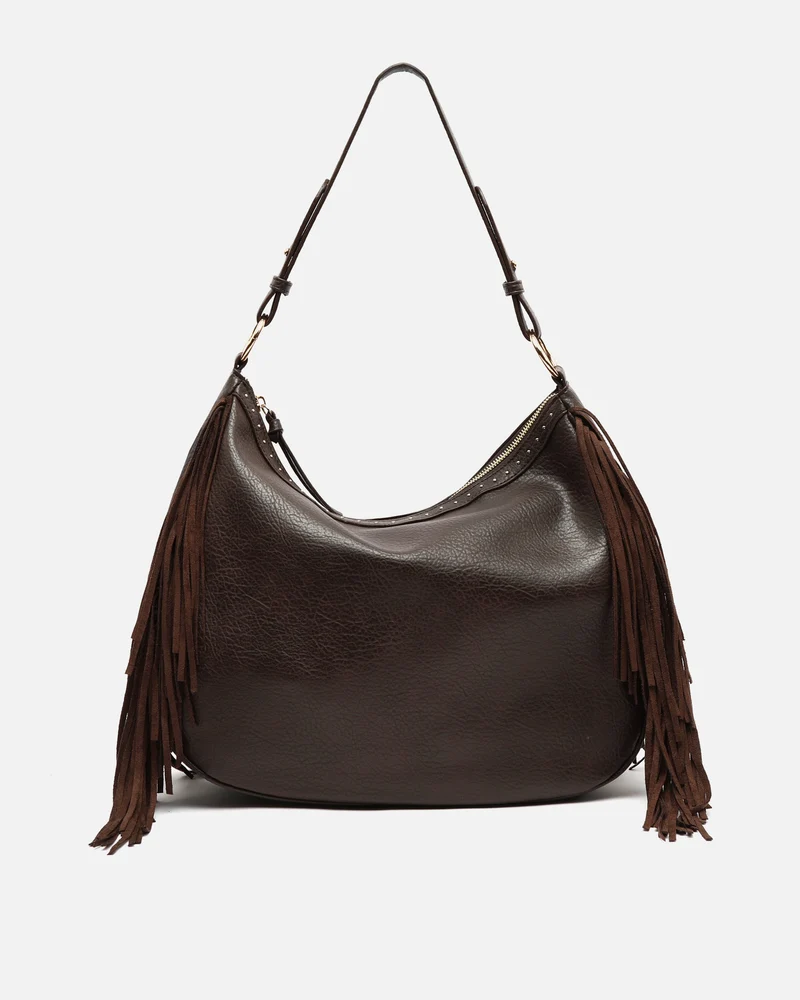 Chete bolso hobo con flecos y detalles metálicos