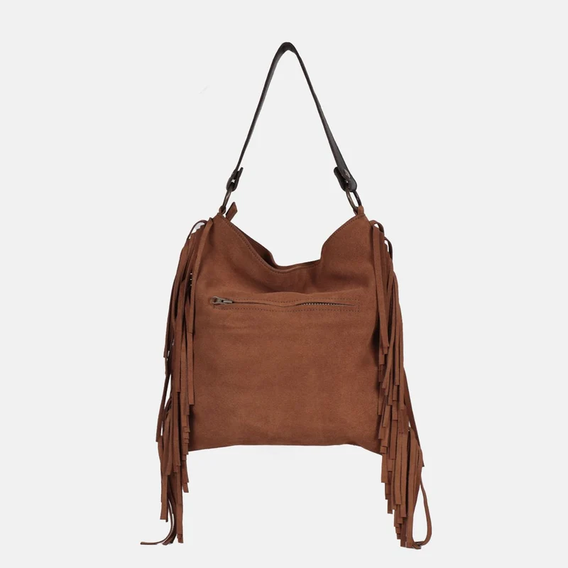 Bolso de hombro de flecos Bravo de serraje CUIROTS