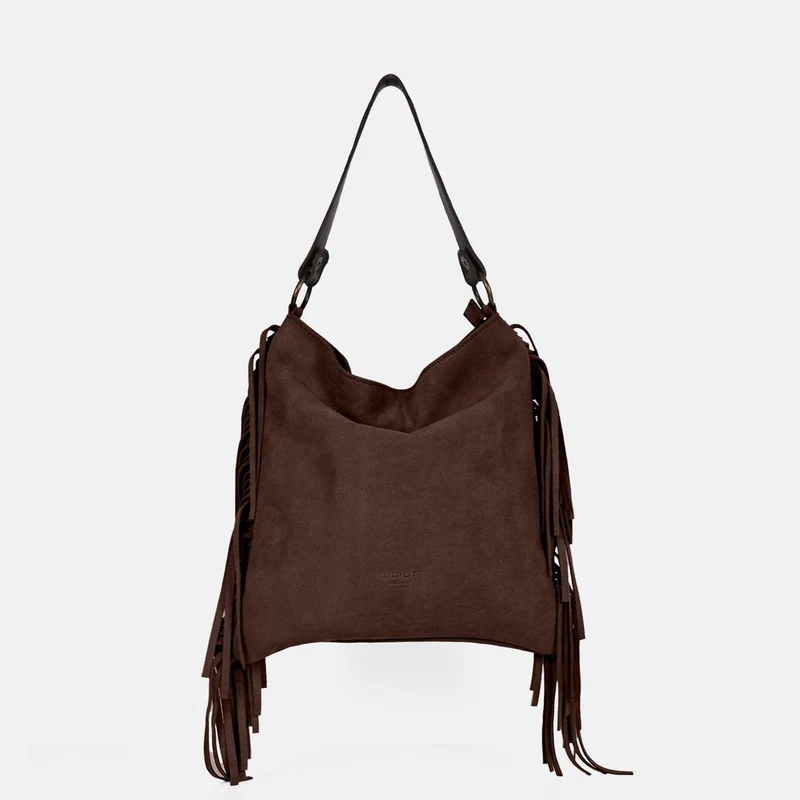 Bolso de hombro de flecos Bravo de serraje CUIROTS
