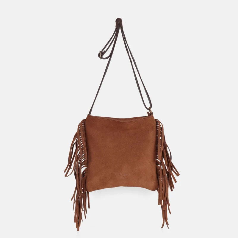 Bandolera rectangular de flecos Bravo de serraje CUIROTS