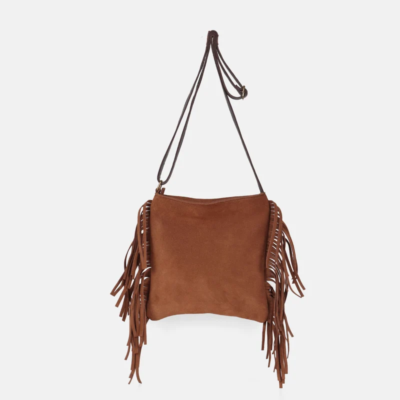 Bandolera rectangular de flecos Bravo de serraje CUIROTS