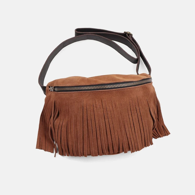 Bandolera riñonera de flecos Bravo de serraje CUIROTS