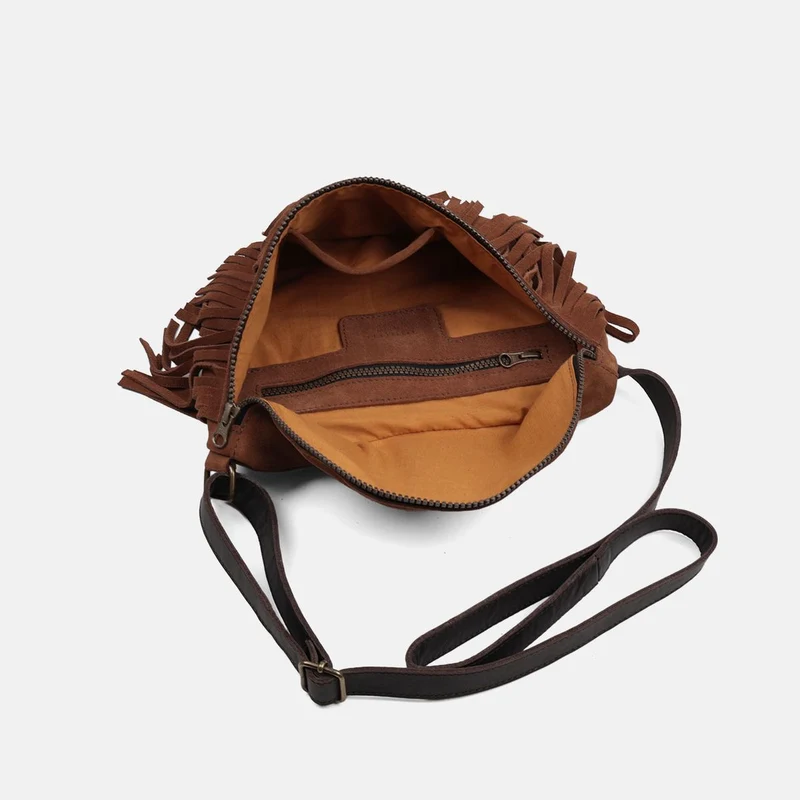 Bandolera riñonera de flecos Bravo de serraje CUIROTS