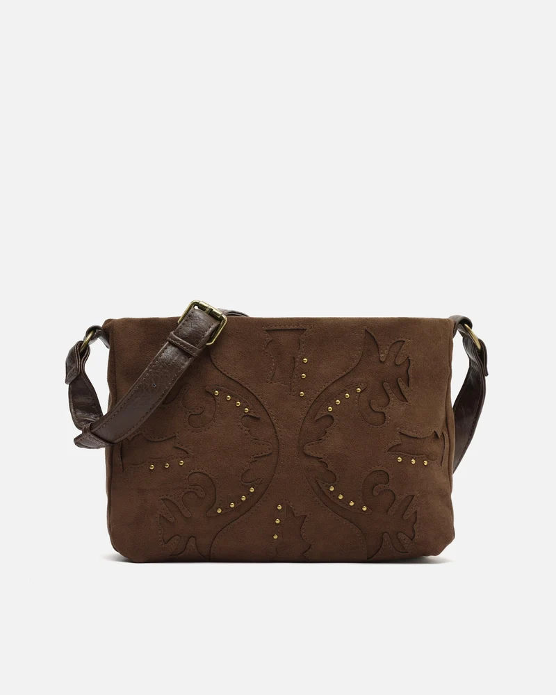 Dobli bolso bandolera efecto ante con detalles metálicos