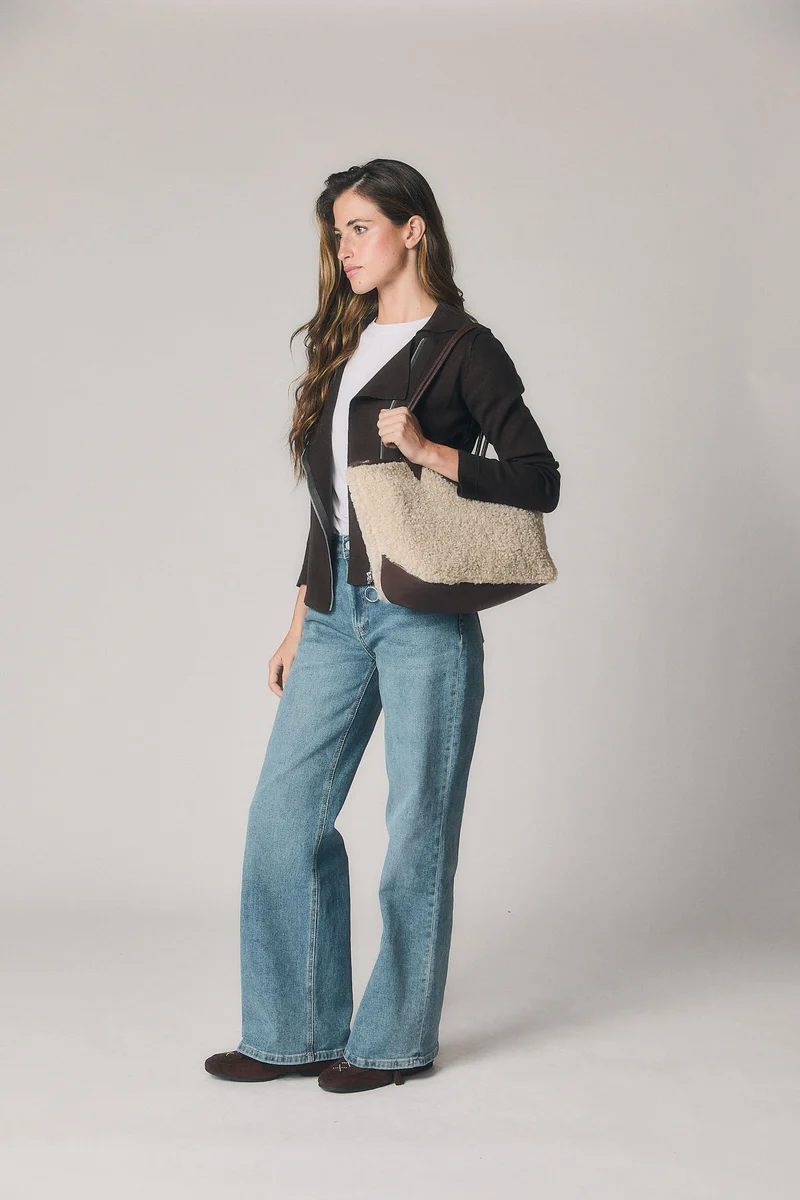 Bolso shopper reversible borreguito marrón