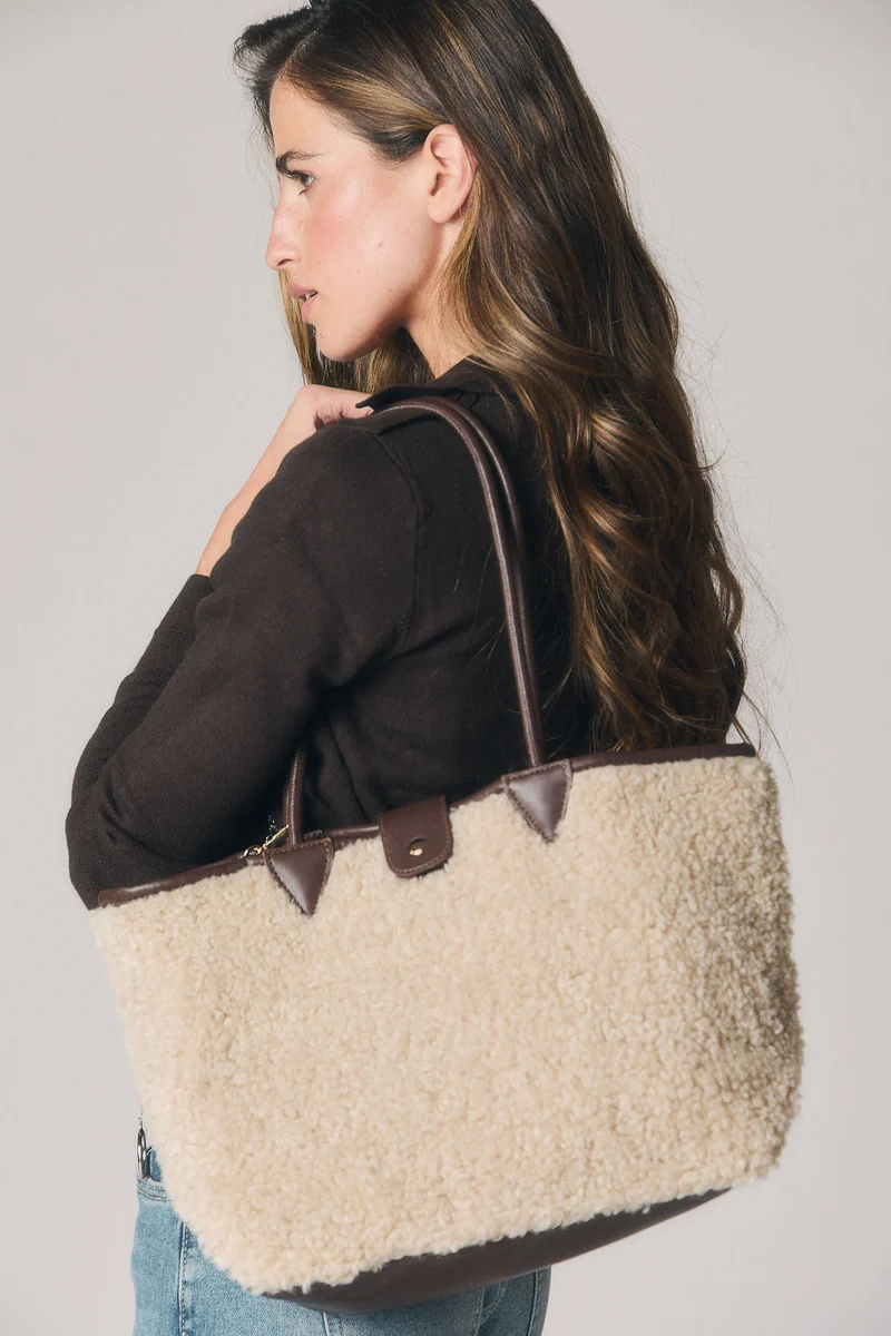 Bolso shopper reversible borreguito marrón