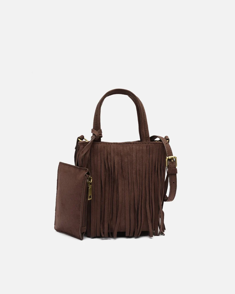 Morodi bolso tote de fiesta pequeño con flecos efecto ante y detalle colgante