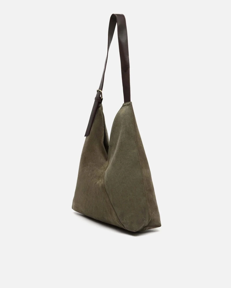 Vire bolso hobo grande efecto ante con cierre de botón