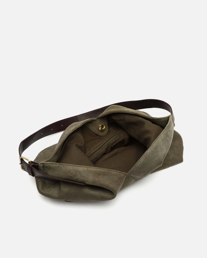 Vire bolso hobo grande efecto ante con cierre de botón
