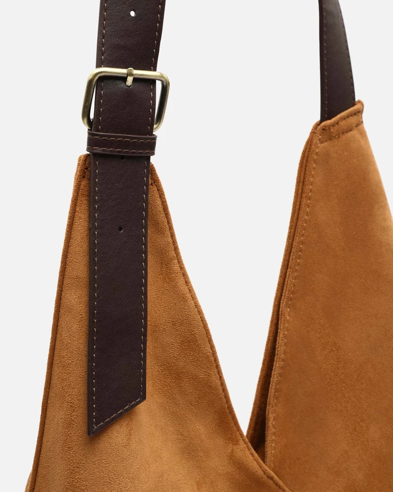 Vire bolso hobo grande efecto ante con cierre de botón