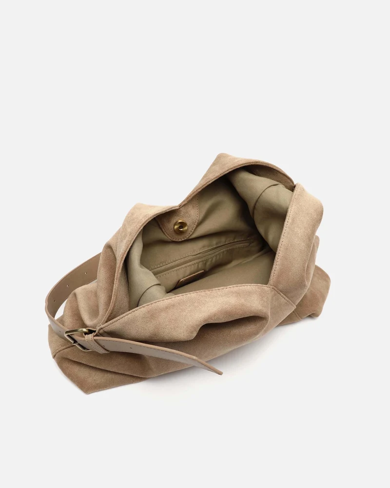 Vire bolso hobo grande efecto ante con cierre de botón