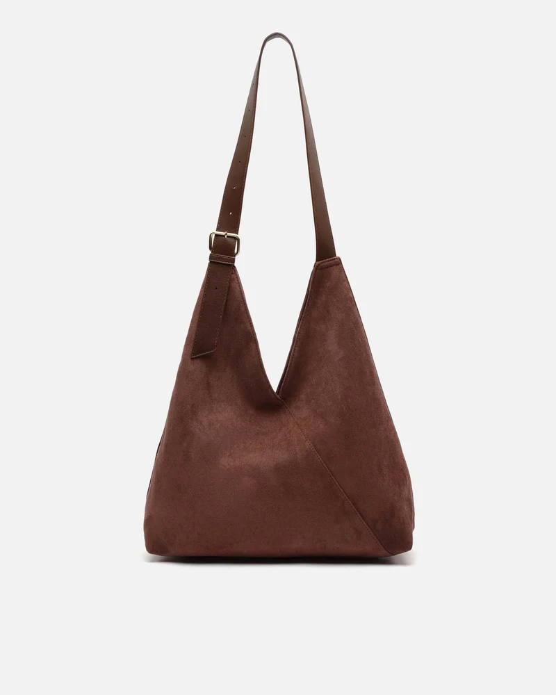 Vire bolso hobo grande efecto ante con cierre de botón