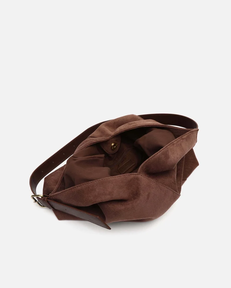 Vire bolso hobo grande efecto ante con cierre de botón