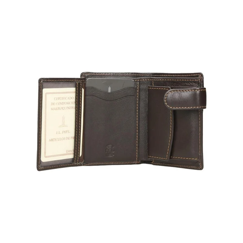 Cartera Hombre J.L Piel Marrón Vertical RFID con Monedero