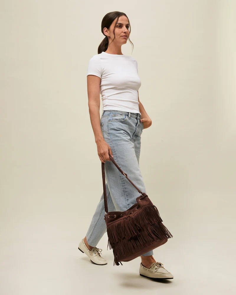 Apache bolso bucket efecto ante con flecos