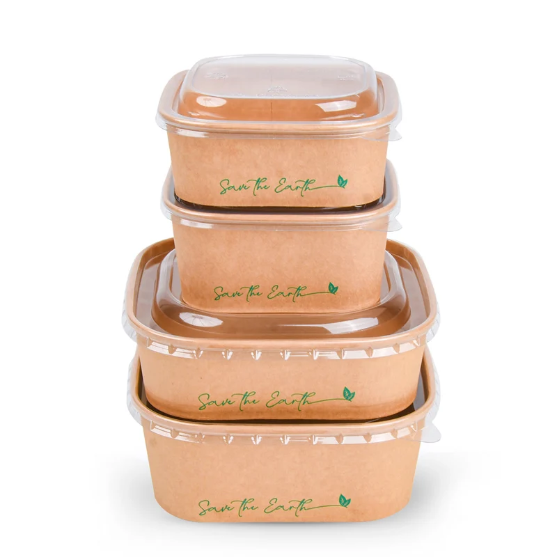 Tarrinas Cuadradas Kraft 1000 ml + Tapa rPET