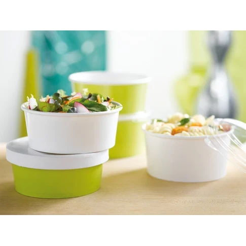 Ensaladera Blanca Cartón 1300 ml + Tapa rPET Antivaho (200 unid/caja) (exclusivo online)