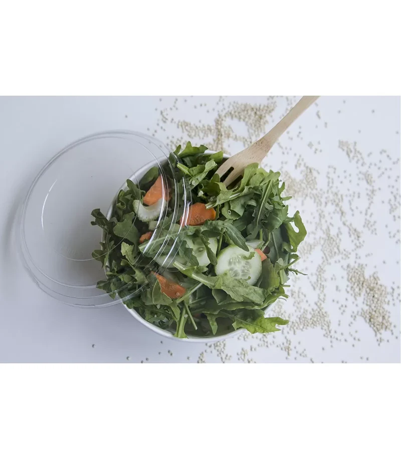 Ensaladera Blanca Cartón 1000 ml + Tapa rPET Antivaho (200 unid/caja) (exclusivo online)