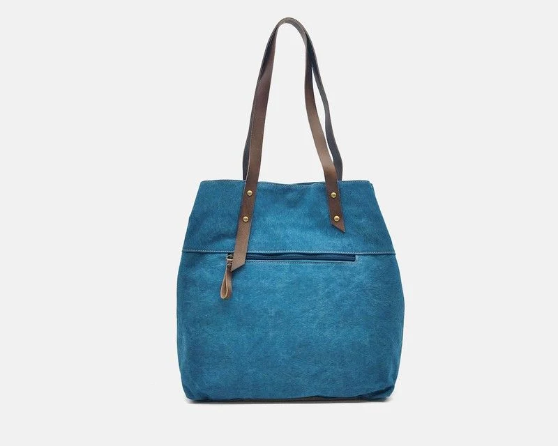 Bolso Shopper Diagonal de lona y piel