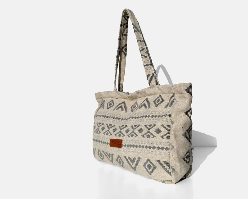 Bolsa tipo shopper grande MINIOTS étnico gris