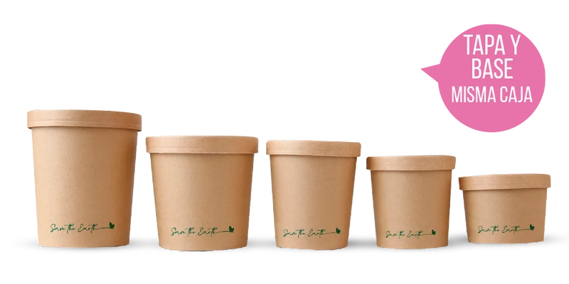 Sopera Cartón + Tapa Kraft 500ml (Combo)- 16oz