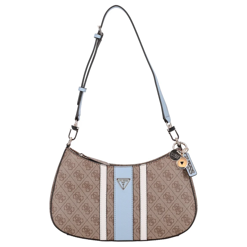 Guess Noelle II Top Zip - Bolso de hombro 29 cm (latte logo/light blue)