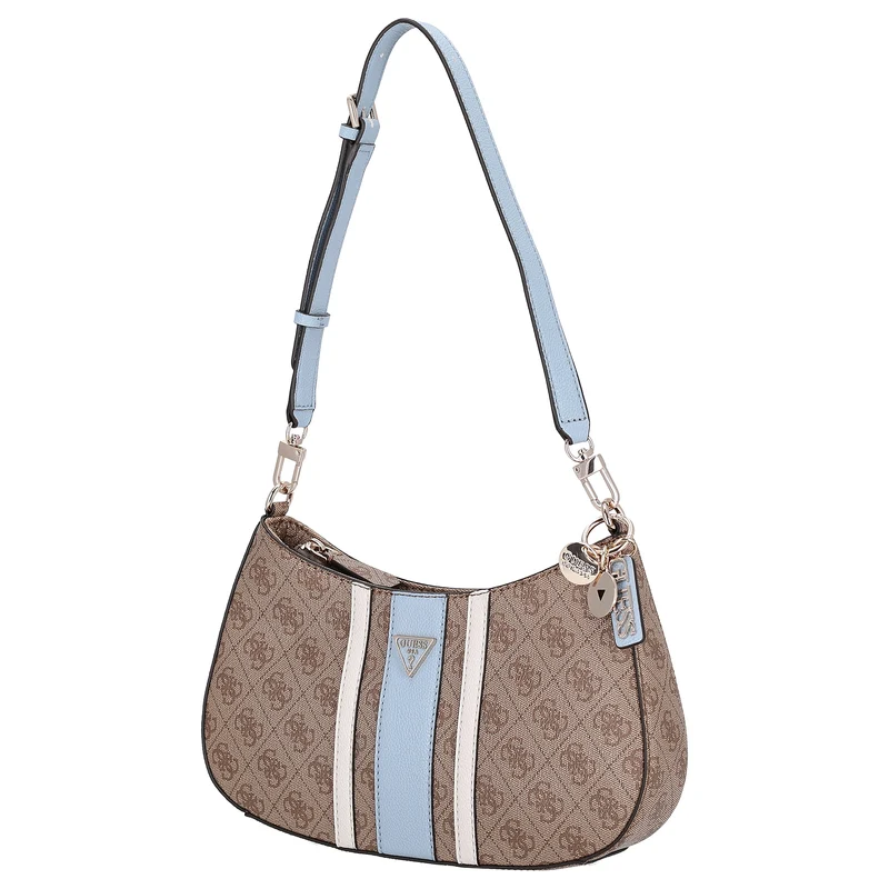 Guess Noelle II Top Zip - Bolso de hombro 29 cm (latte logo/light blue)
