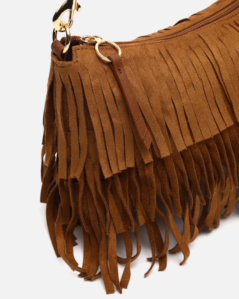 Taseli bolso bandolera pequeño efecto ante con flecos