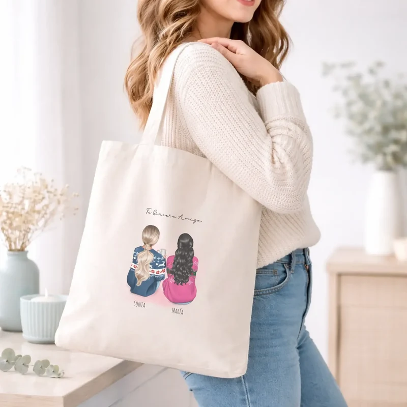 Totebag personalizada para amigas y hermanas – Ilustración editable online