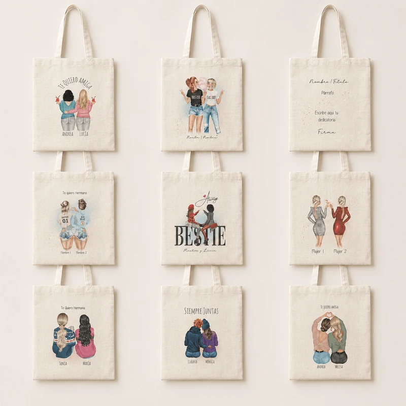 Totebag personalizada para amigas y hermanas – Ilustración editable online