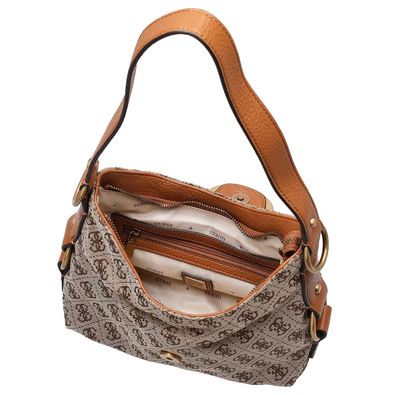 Guess Camden Mini - Bolso de hombro 24 cm (latte logo/cognac)