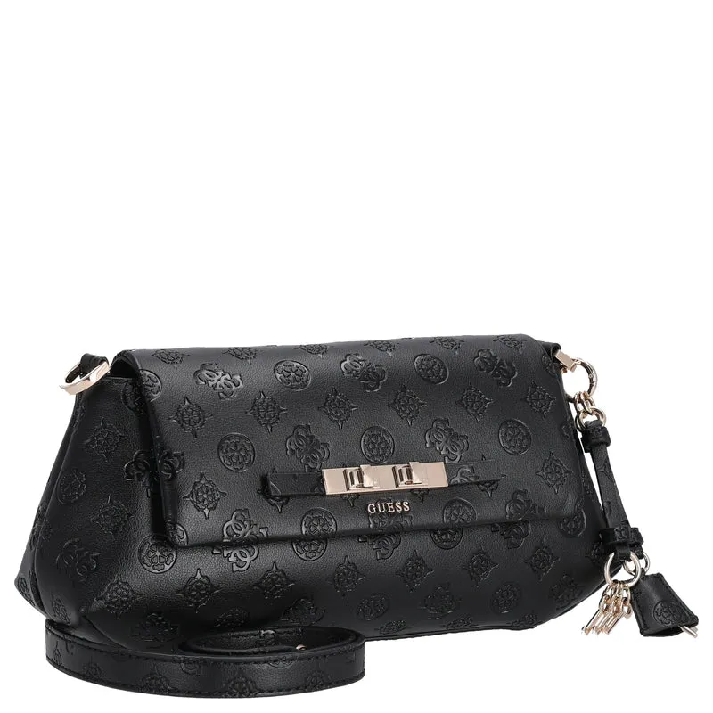 Guess Carmella Crossbody Flap - Bolso bandolera 30 cm (black logo)