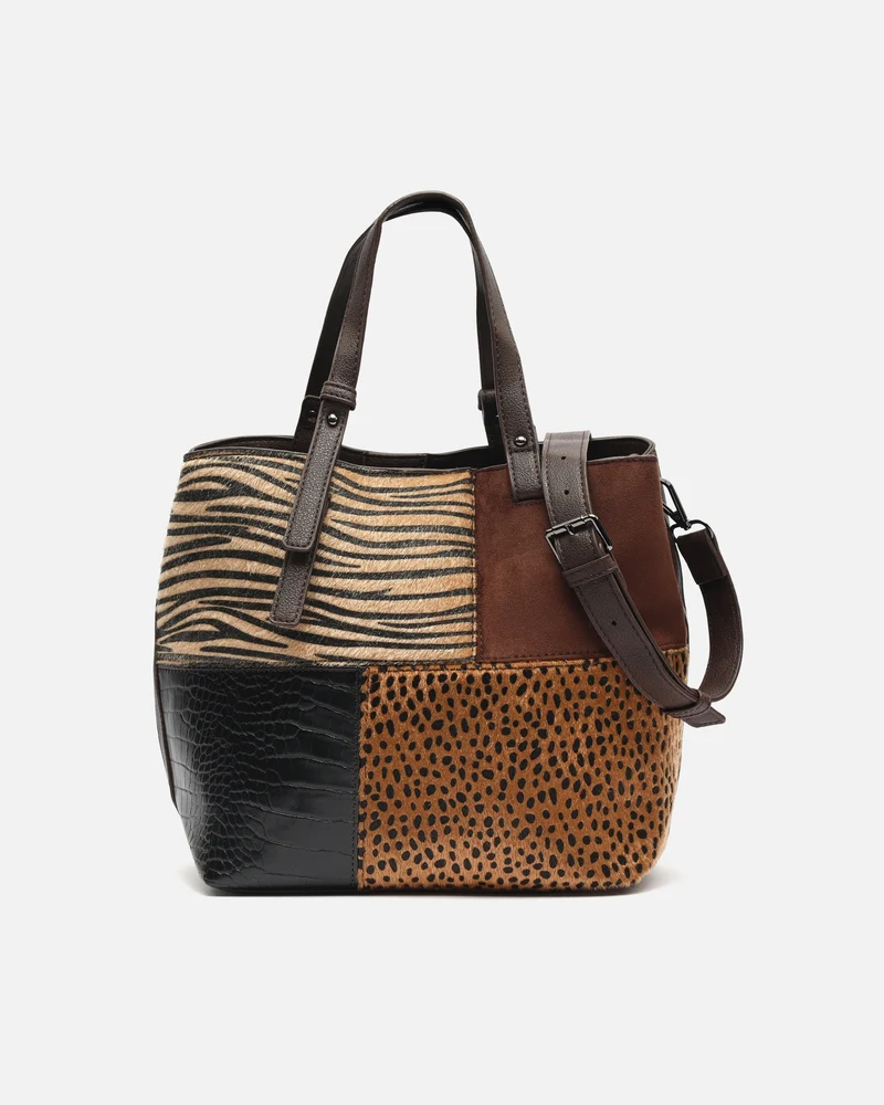 Ziver bolso de hombro grande con estampado patchwork animal print