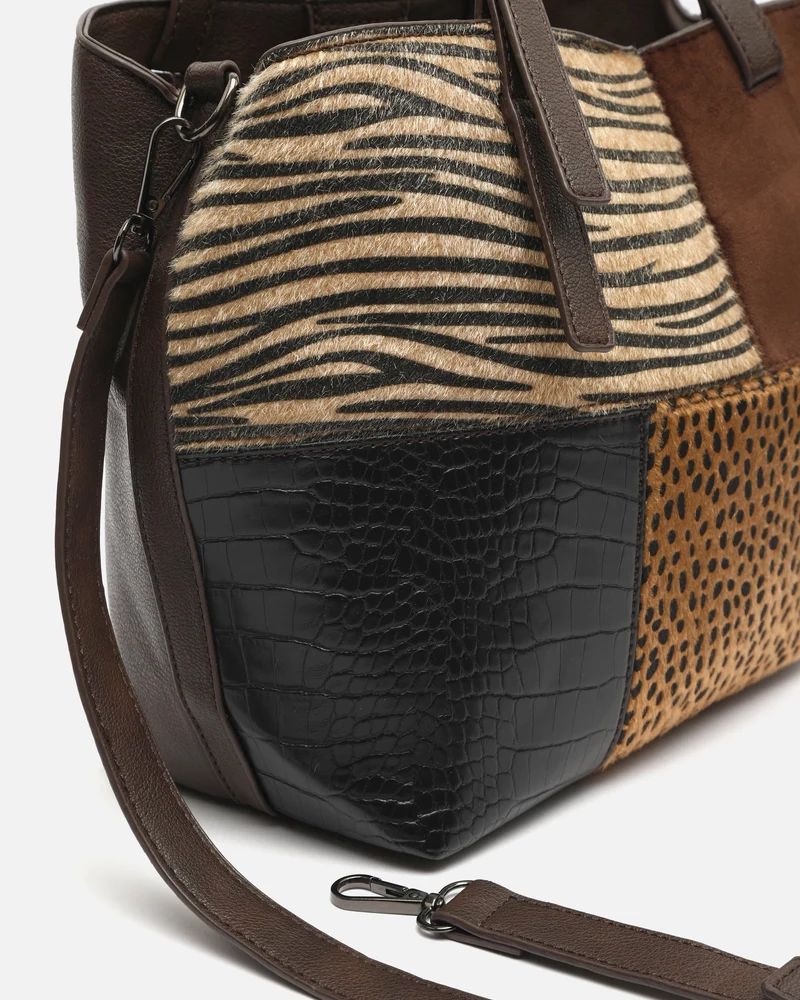 Ziver bolso de hombro grande con estampado patchwork animal print