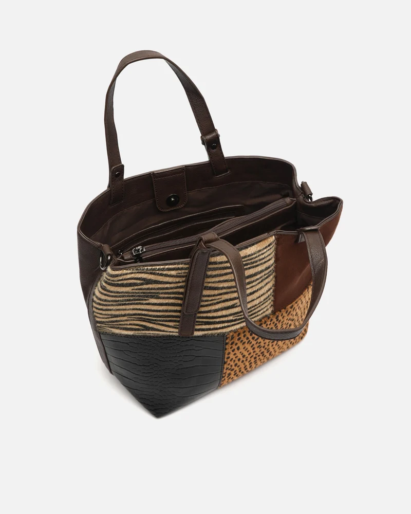 Ziver bolso de hombro grande con estampado patchwork animal print