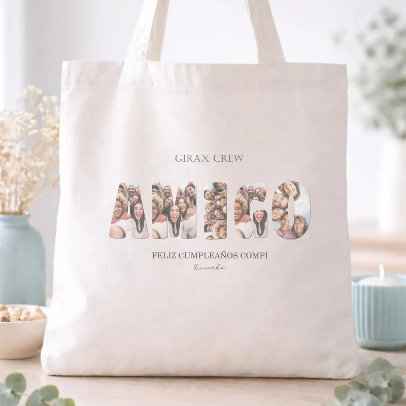 Bolsa tote personalizada con fotos y nombre – Regalo original para amigos