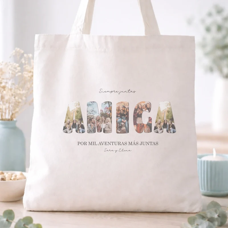 Bolsa tote personalizada con fotos y nombre – Regalo original para amigas