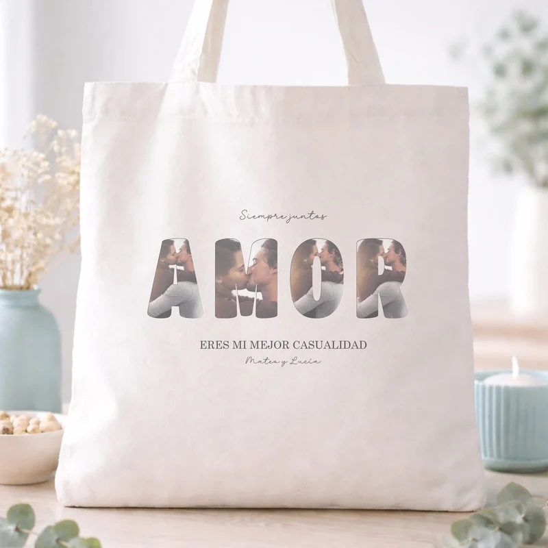 Bolsa tote personalizada con fotos y nombre – Regalo romántico para enamorados AMOR