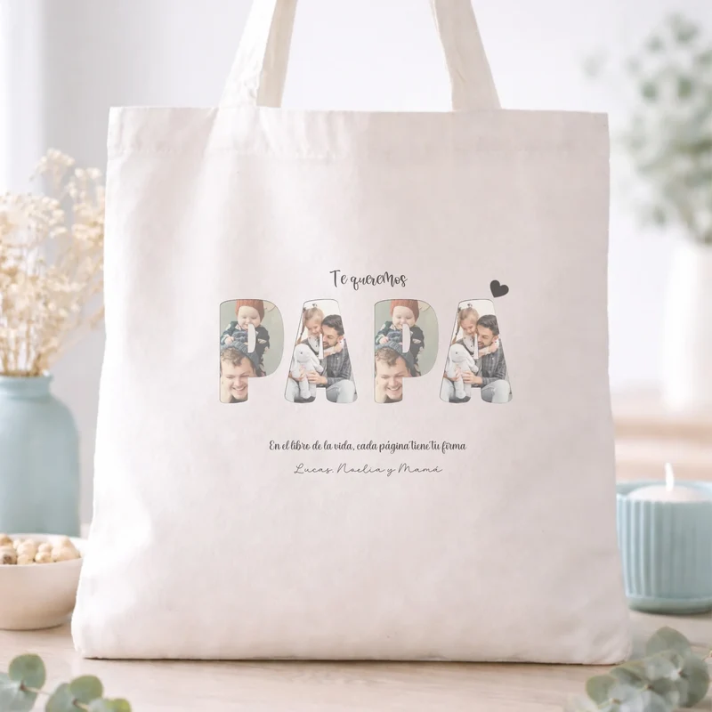 Bolsa tote personalizada con fotos y nombre – Regalo original para papá
