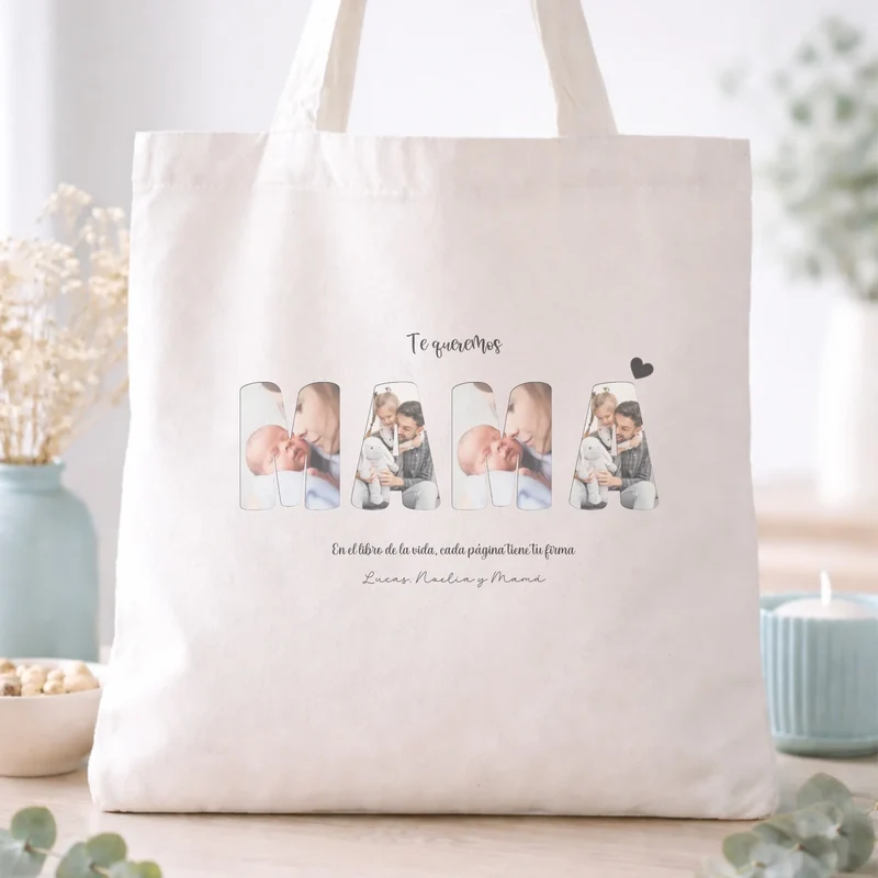 Bolsa tote personalizada con fotos y nombre – Regalo original para mamá