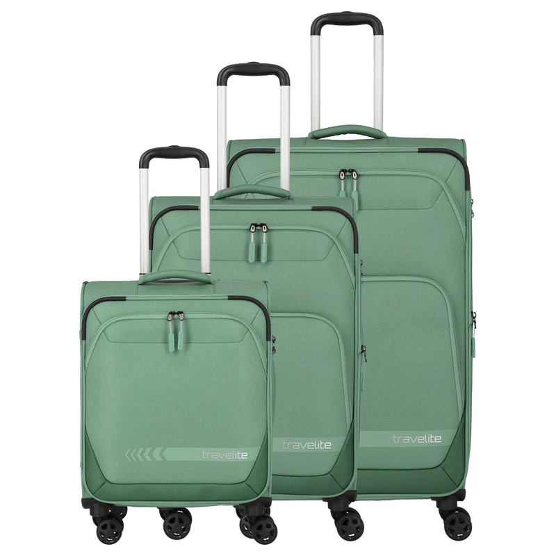 Travelite Kick Off - Juego de trolley con 4 ruedas 3 piezas (Sage Green)