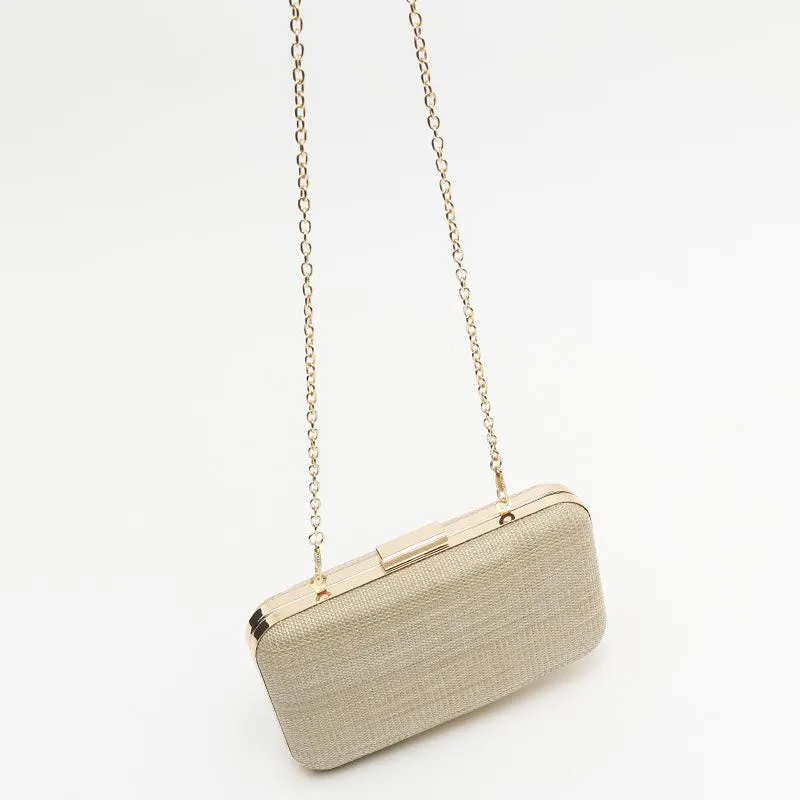 Gra bolso de fiesta efecto rafia con correa
