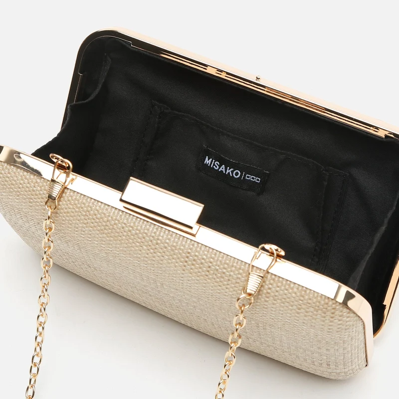 Gra bolso de fiesta efecto rafia con correa