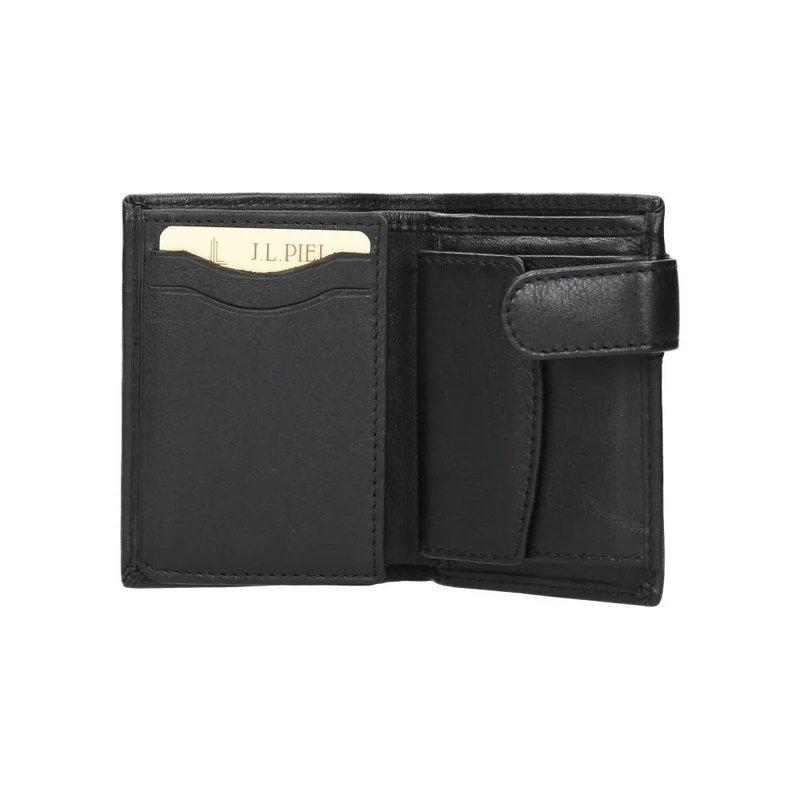 Cartera Hombre J.L Piel Negra Vertical RFID con Monedero