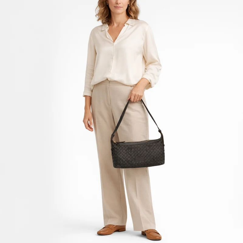 Les Visionnaires Marie Baguette Weave Silky - Bolso de hombro 38.5 cm (cafe)