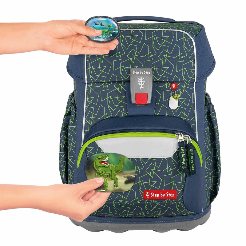Step by Step Basis - Set de mochila escolar 4 piezas (Green Geometric)