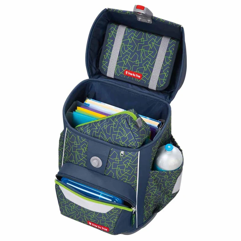 Step by Step Basis - Set de mochila escolar 4 piezas (Green Geometric)